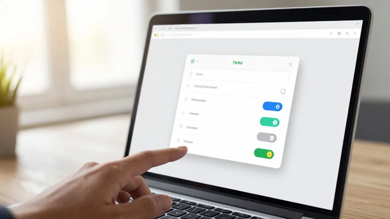 Mano tocando el trackpad de un portátil mientras se configuran los permisos de una carpeta compartida.