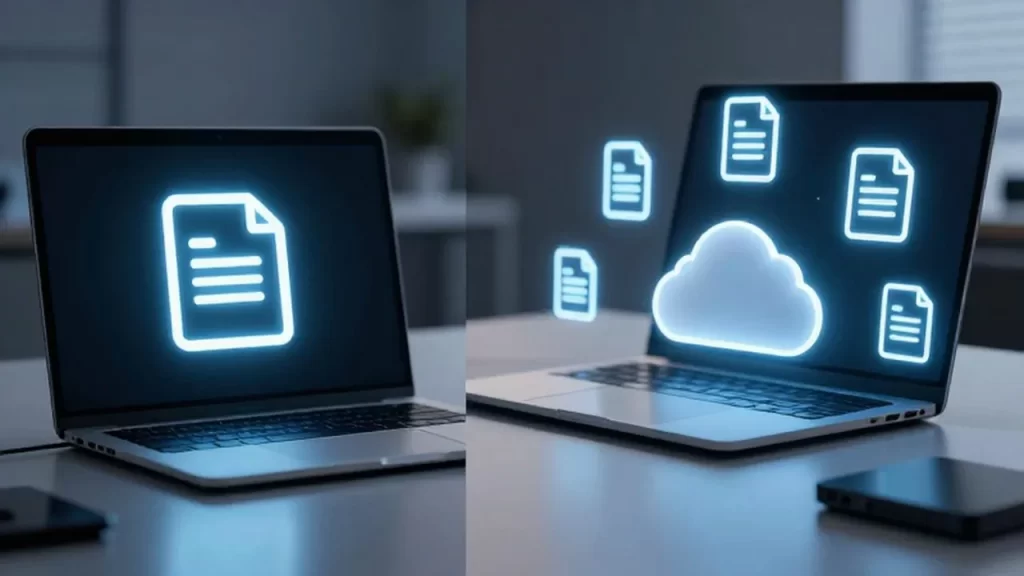 Comparativa de un icono digital único frente a copias distribuidas en un ordenador